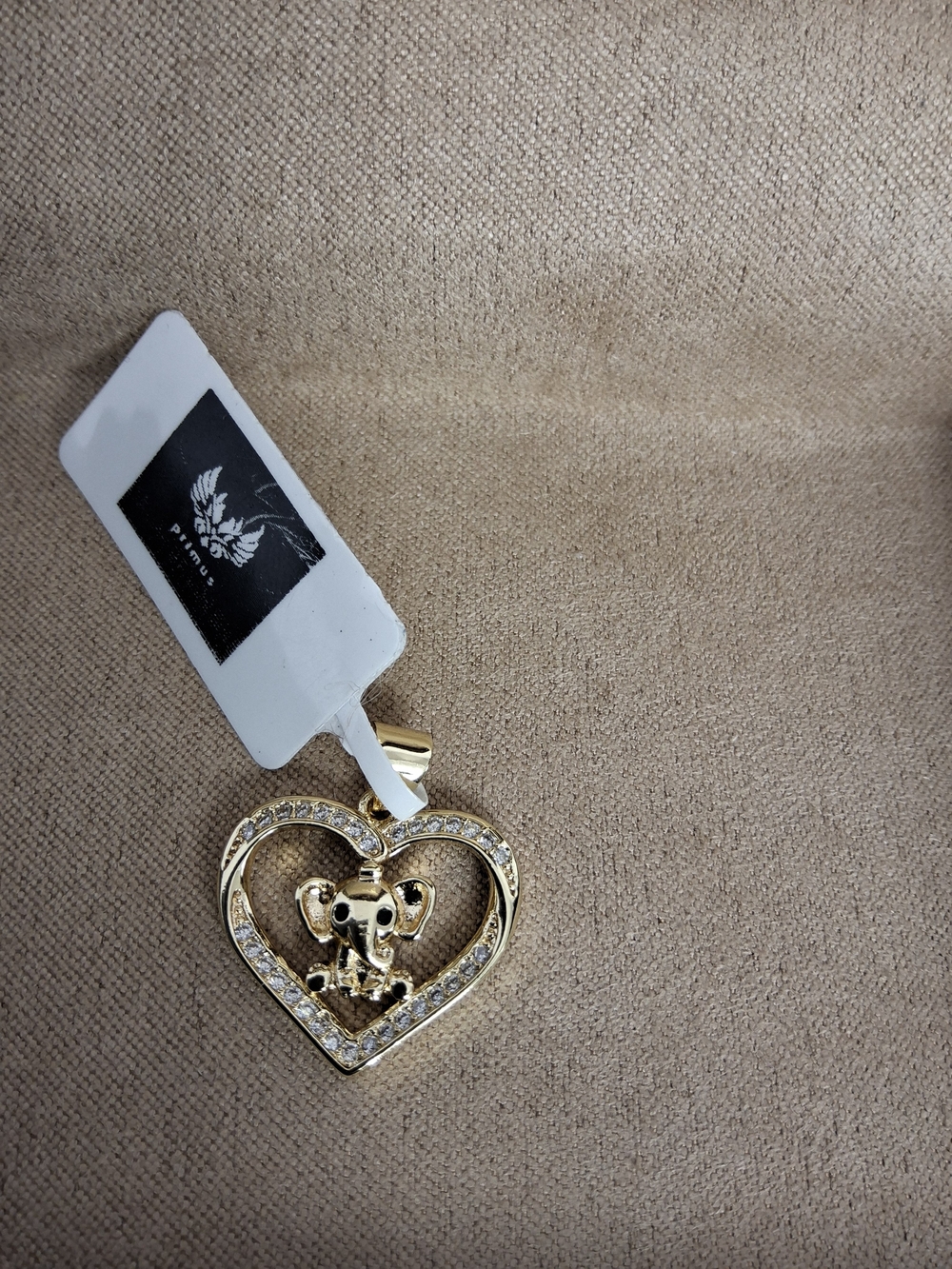 18kt Gold Filled Heart- Elephant Charm Pave Rhinestone Crystal Whit Stones